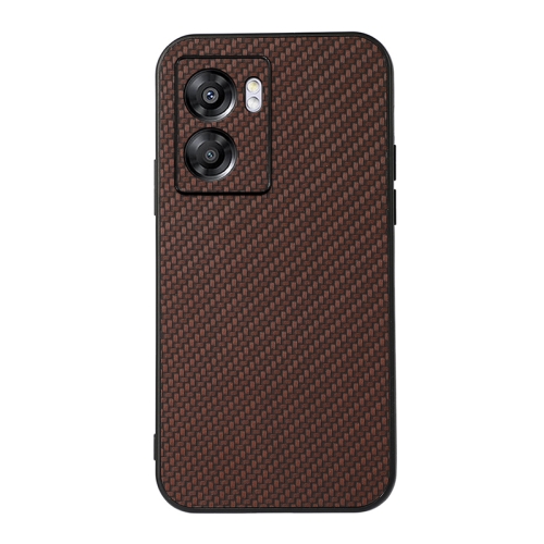 

For OPPO A57 5G Accurate Hole Carbon Fiber Texture PU Phone Case(Brown)