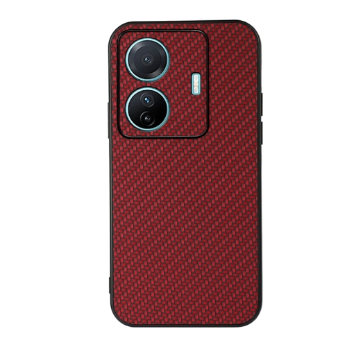 

For vivo S15e Accurate Hole Carbon Fiber Texture PU Phone Case(Red)