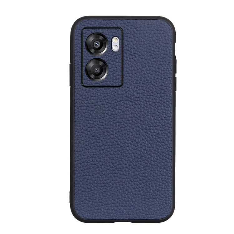 

For OPPO A57 5G Accurate Hole Genuine Leather Phone Case(Blue)