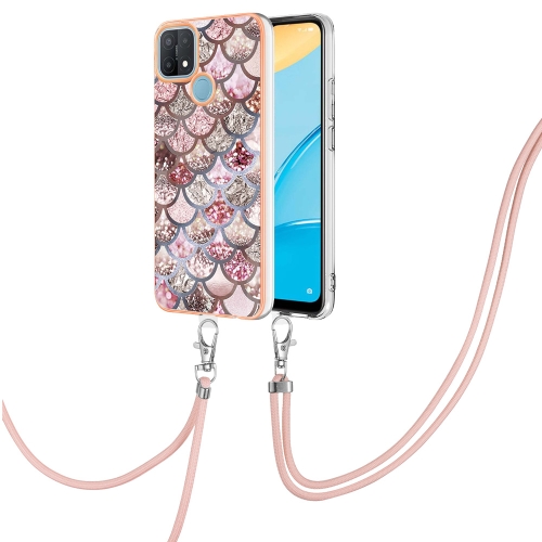 

For OPPO A15 / A15s Electroplating IMD TPU Phone Case with Lanyard(Pink Scales)