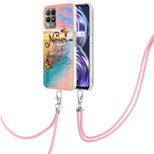 

For OPPO Realme 8i Electroplating IMD TPU Phone Case with Lanyard(Dream Butterfly)