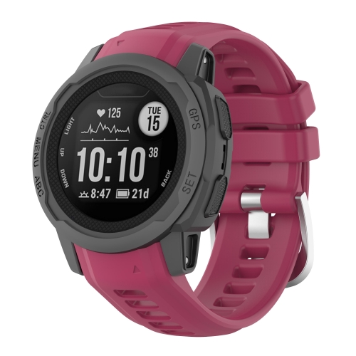 

For Garmin Instinct 2S Silicone Stainless Steel Buckle Watch Band(Wine Red)