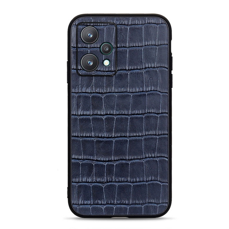 

For OPPO Realme 9 Pro Accurate Hole Crocodile Texture Genuine Leather Phone Case(Blue)