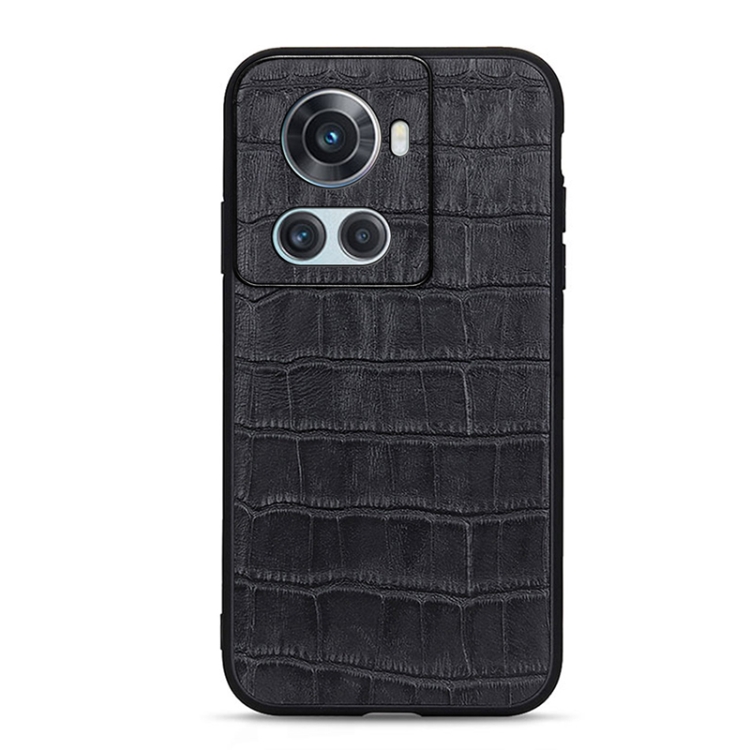 

For OnePlus Ace Accurate Hole Crocodile Texture Genuine Leather Phone Case(Black)