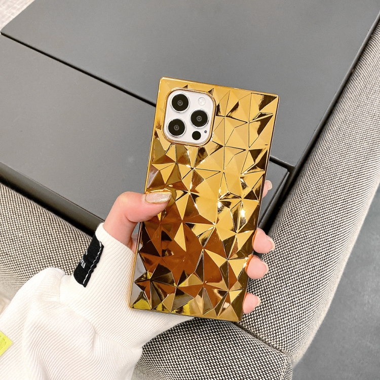

For iPhone 13 Pro Max Square Diamond Texture Electroplated TPU Phone Case (Gold)