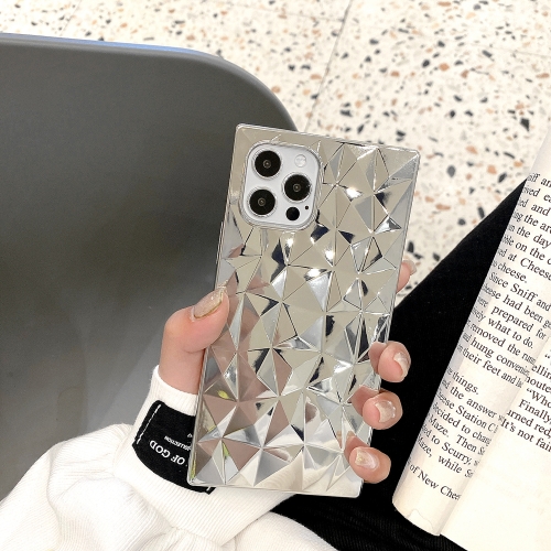 

For iPhone 13 Square Diamond Texture Electroplated TPU Phone Case(Silver)
