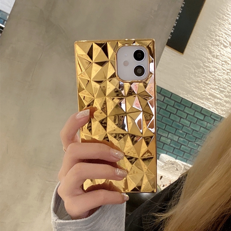 

Square Diamond Texture Electroplated TPU Phone Case For iPhone 11(Gold)