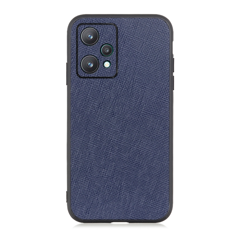 

For OPPO Realme 9 Pro Accurate Hole Cross Texture Genuine Leather Phone Case(Blue)