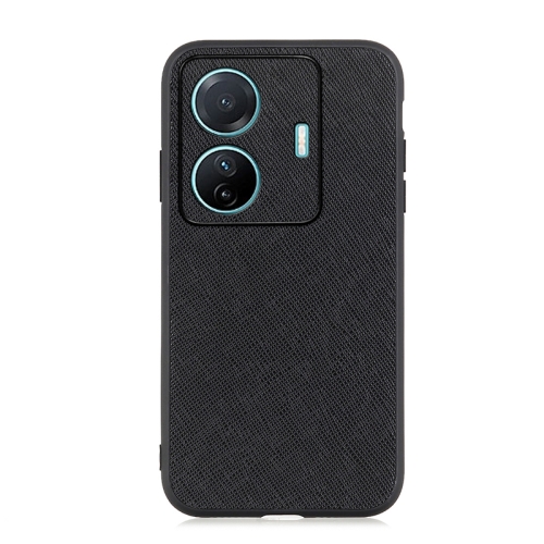 

For vivo S15e Accurate Hole Cross Texture Genuine Leather Phone Case(Black)