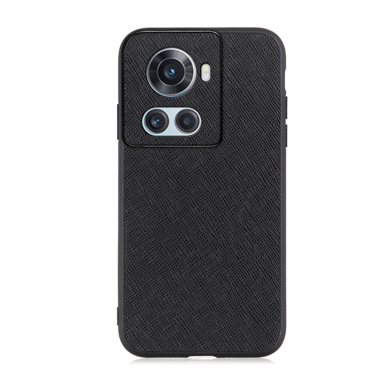 

For OnePlus Ace Accurate Hole Cross Texture Genuine Leather Phone Case(Black)