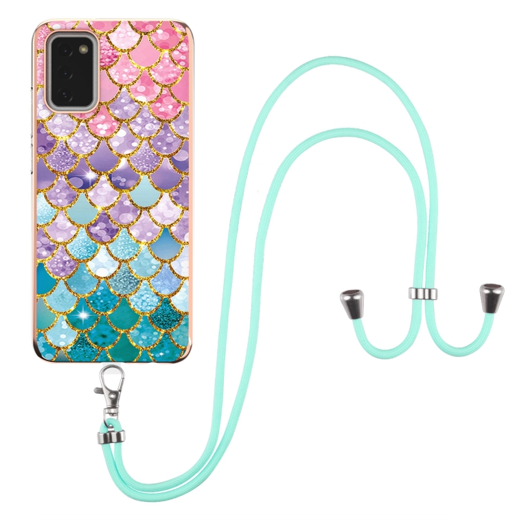 

For Samsung Galaxy A03s 165.8mm Electroplating IMD TPU Phone Case with Lanyard(Colorful Scales)