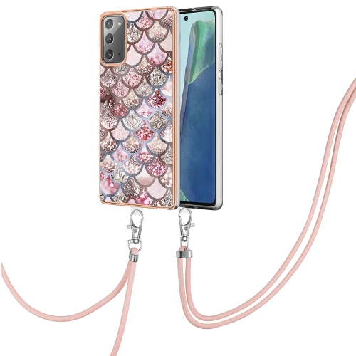 

For Samsung Galaxy Note20 Electroplating IMD TPU Phone Case with Lanyard(Pink Scales)