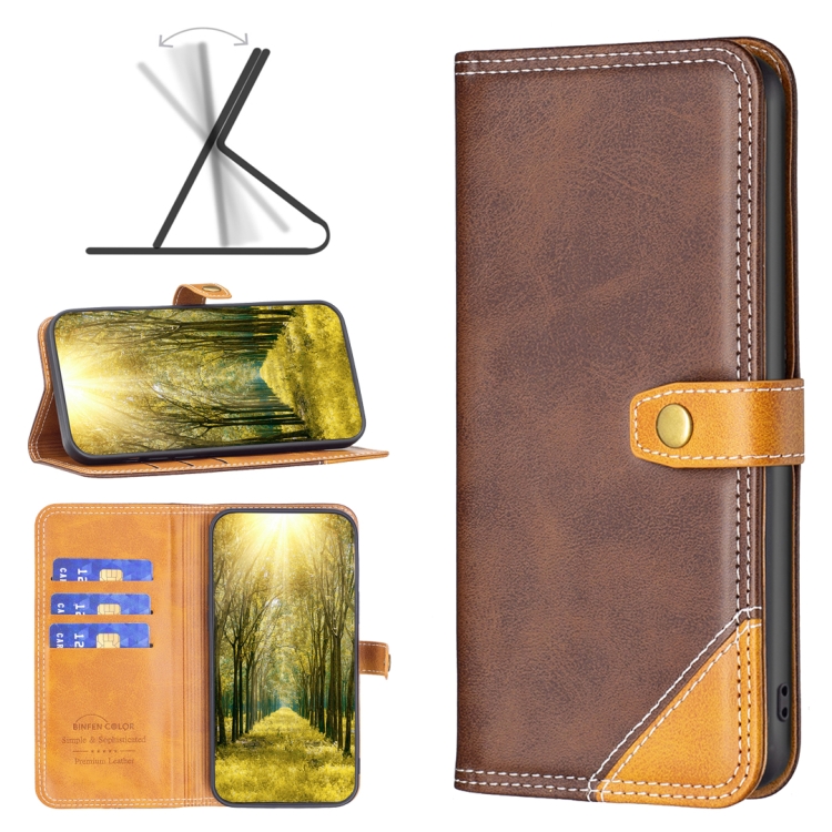 

For Motorola Moto G22 Color Matching Double Sewing Thread Leather Phone Case(Brown)