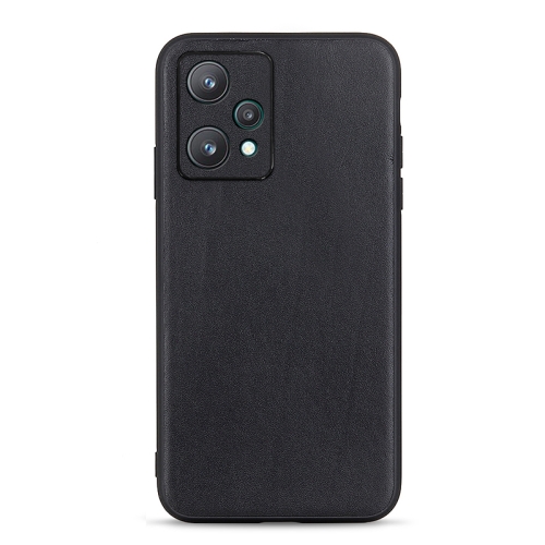 

For OPPO Realme 9 Pro Accurate Hole Lambskin Texture Genuine Leather Phone Case(Black)