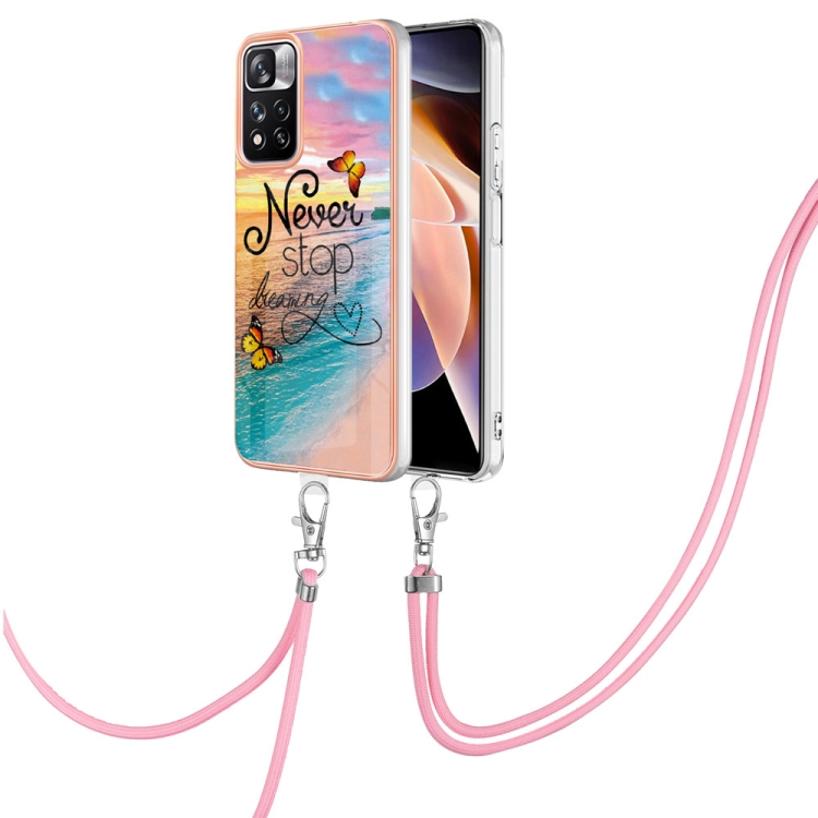 

For Xiaomi Redmi Note 11 Pro China Electroplating IMD TPU Phone Case with Lanyard(Dream Butterfly)