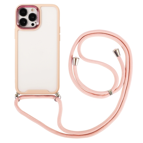 

For iPhone 12 Electroplating Hawkeye Phone Case with Lanyard(Pink)