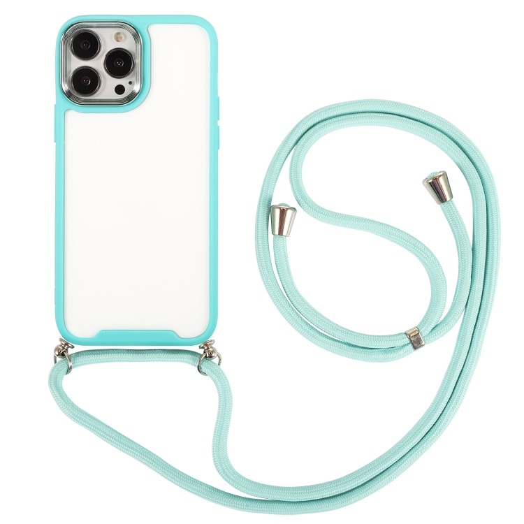 

For iPhone 13 Pro Electroplating Hawkeye Phone Case with Lanyard (Mint Green)
