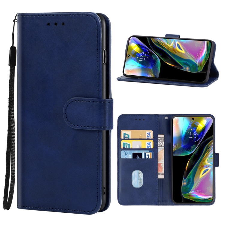 

For Motorola Moto G82 Leather Phone Case(Blue)
