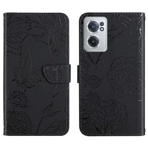 

For OnePlus Nord CE 2 5G Skin Feel Butterfly Peony Embossed Leather Phone Case(Black)