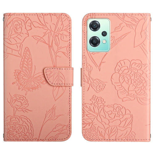 

For OnePlus Nord CE2 Lite/Realme 9 Pro 5G/Realme V25 Skin Feel Butterfly Peony Embossed Leather Phone Case(Pink)