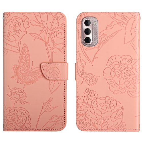 

For Motorola Moto G Stylus 5G 2022 Skin Feel Butterfly Peony Embossed Leather Phone Case(Pink)