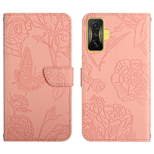 

For Xiaomi Poco F4 GT Skin Feel Butterfly Peony Embossed Leather Phone Case(Pink)