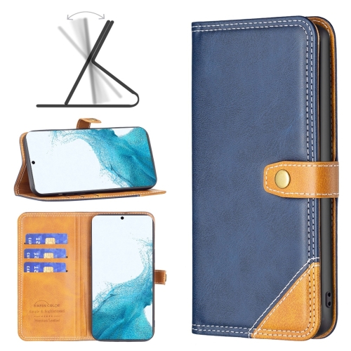 

For Samsung Galaxy S22 5G Color Matching Double Sewing Thread Leather Phone Case(Blue)