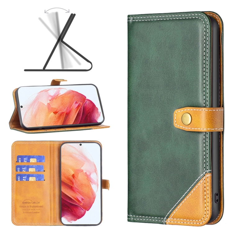 

For Samsung Galaxy S21 5G Color Matching Double Sewing Thread Leather Phone Case(Green)