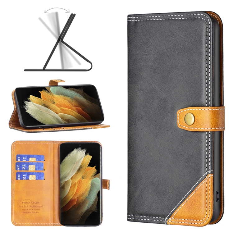 

For Samsung Galaxy S21 Ultra 5G Color Matching Double Sewing Thread Leather Phone Case(Black)