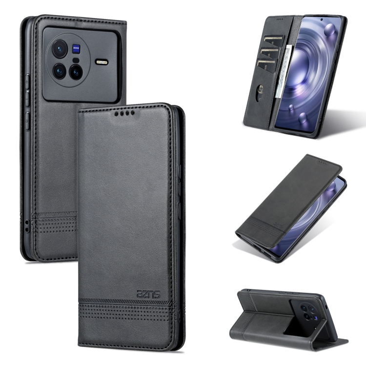 

For vivo X80 AZNS Magnetic Calf Texture Leather Phone Case(Black)