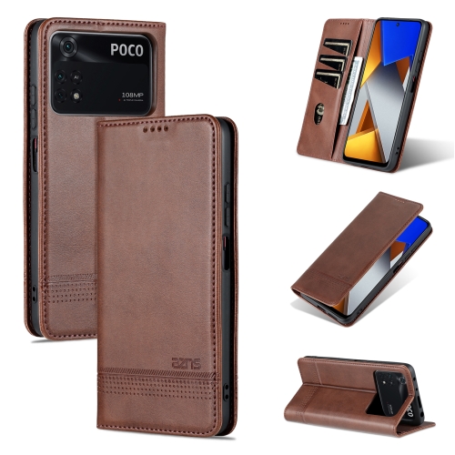 

For Xiaomi POCO X4 Pro 5G AZNS Magnetic Calf Texture Leather Phone Case(Dark Brown)