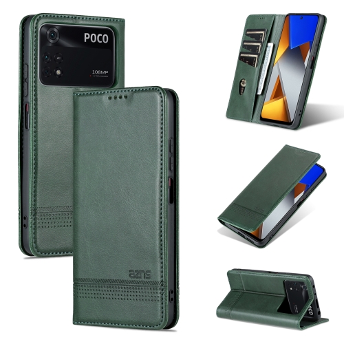 For Xiaomi POCO X4 Pro 5G AZNS Magnetic Calf Texture Leather Phone Case(Dark Green)