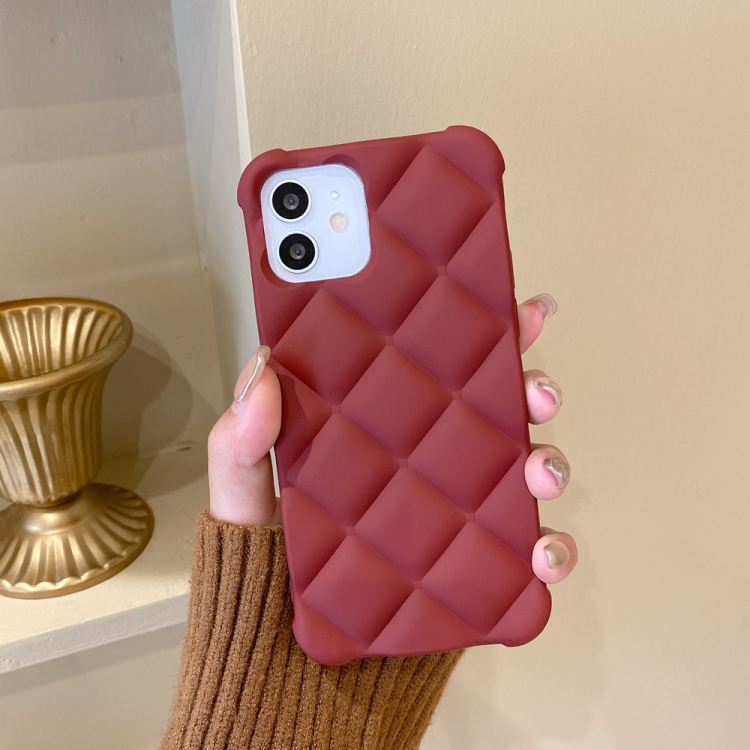 

For iPhone 13 Pro Skin Feel Matte Rhombic Texture TPU Phone Case (Wine Red)