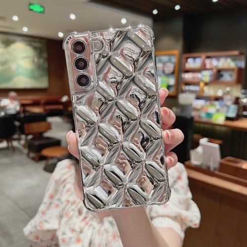 

For Samsung Galaxy S22 Ultra 5G Rhombic Texture Electroplated TPU Phone Case(Silver)