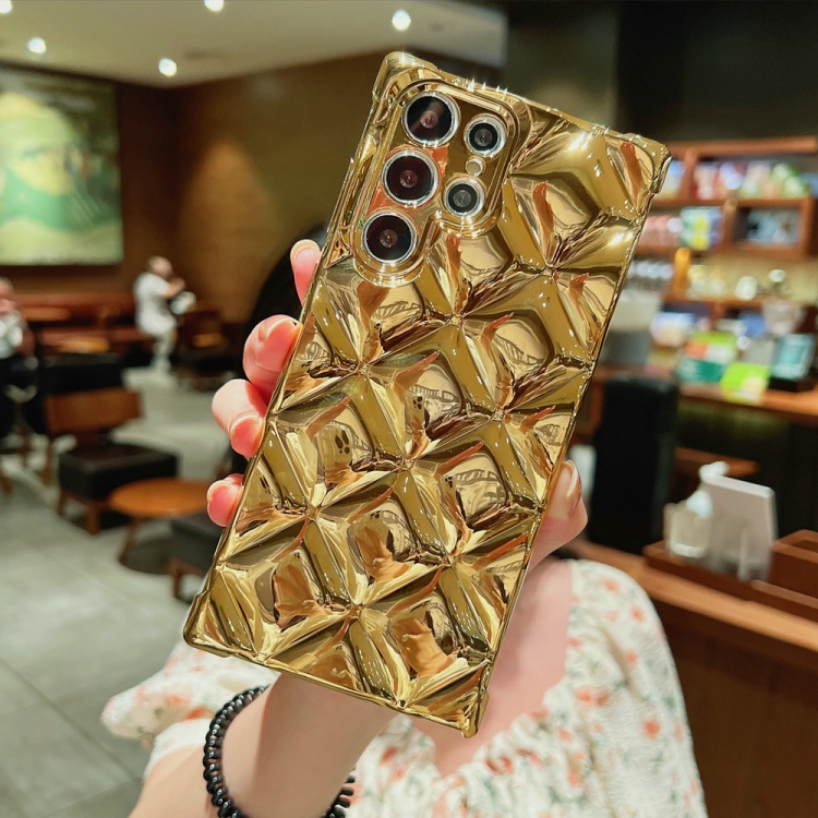 

For Samsung Galaxy S22 Ultra 5G Rhombic Texture Electroplated TPU Phone Case(Gold)