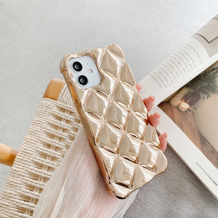 

For iPhone 13 Pro Max Elegant Rhombic Texture Electroplated TPU Phone Case (Rose Gold)