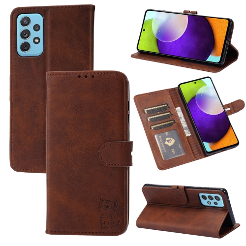 

For Samsung Galaxy A23 4G Embossed Happy Cat Pattern Leather Phone Case(Brown)