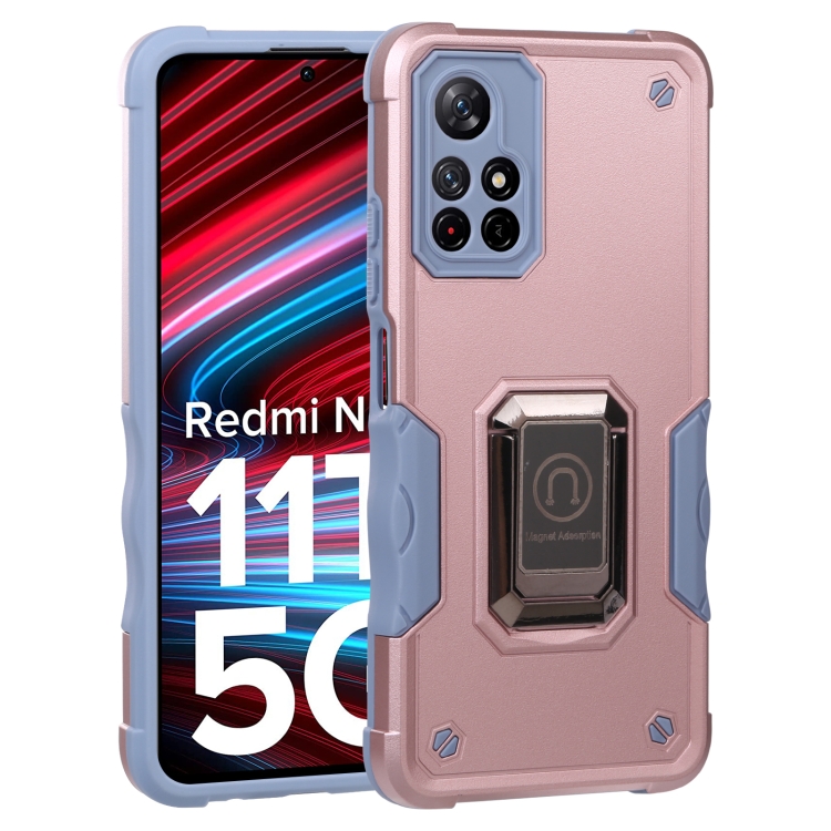 

For Xiaomi Redmi Note 11T 5G Ring Holder Non-slip Armor Phone Case(Rose Gold)