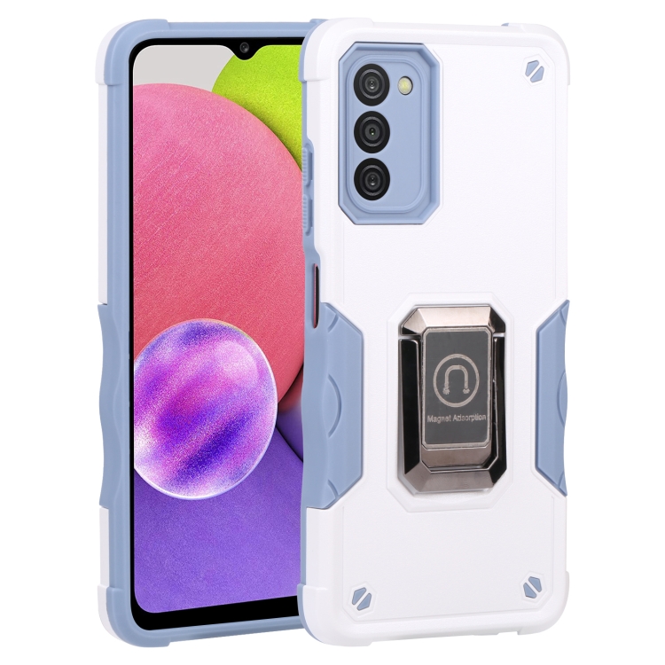 

For Samsung Galaxy A03s 165.8mm US Version Ring Holder Non-slip Armor Phone Case(White)