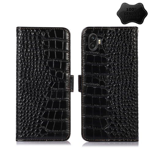 

For Samsung Galaxy Xcover Pro 2 Crocodile Top Layer Cowhide Leather Phone Case(Black)