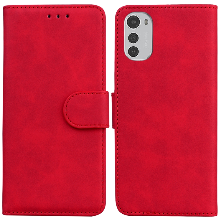 

For Motorola Moto E32 Skin Feel Pure Color Flip Leather Phone Case(Red)
