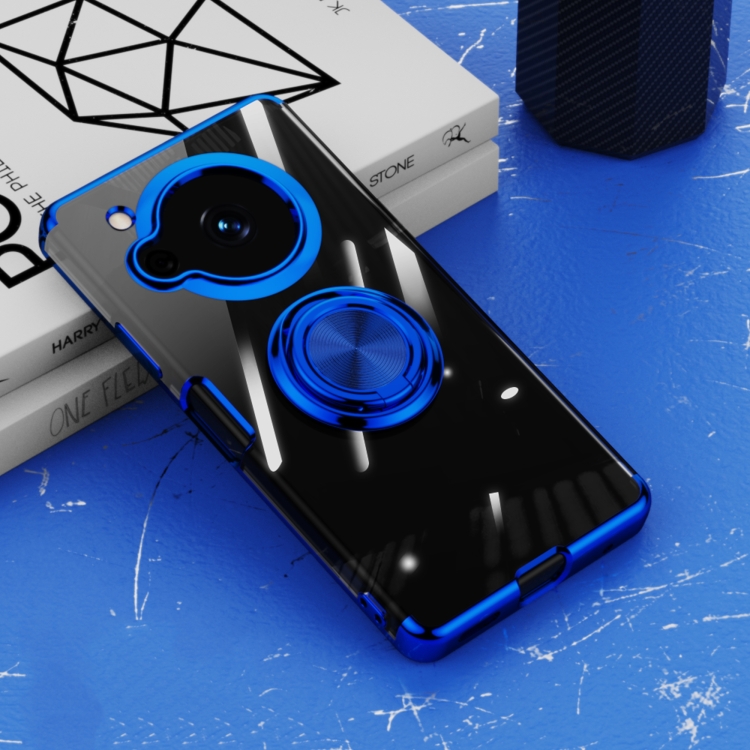 

For Sharp Aquos R7 Electroplating Ring Holder Transparent Phone Case(Blue)