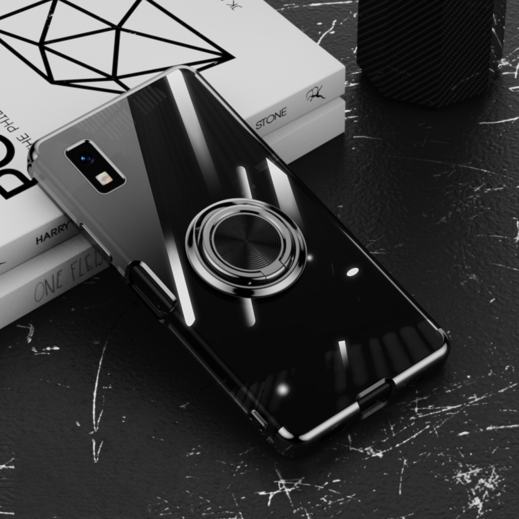

For Sharp Aquos Wish Electroplating Ring Holder Transparent Phone Case(Black)