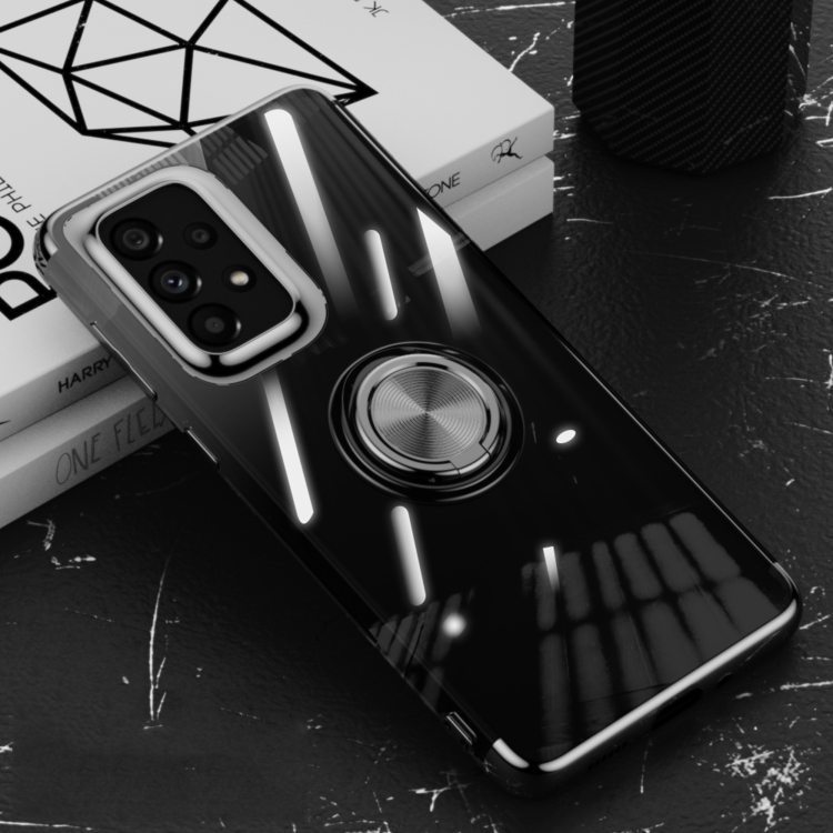 

For Samsung Galaxy A53 JP Version Electroplating Ring Holder Transparent Phone Case(Black)