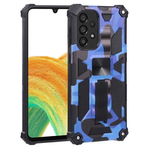 

For Samsung Galaxy A33 5G Camouflage Armor Shockproof TPU + PC Magnetic Protective Phone Case with Holder(Dark Blue)