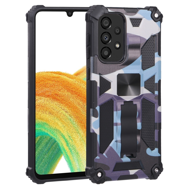 

For Samsung Galaxy A33 5G Camouflage Armor Shockproof TPU + PC Magnetic Protective Phone Case with Holder(Light Blue)