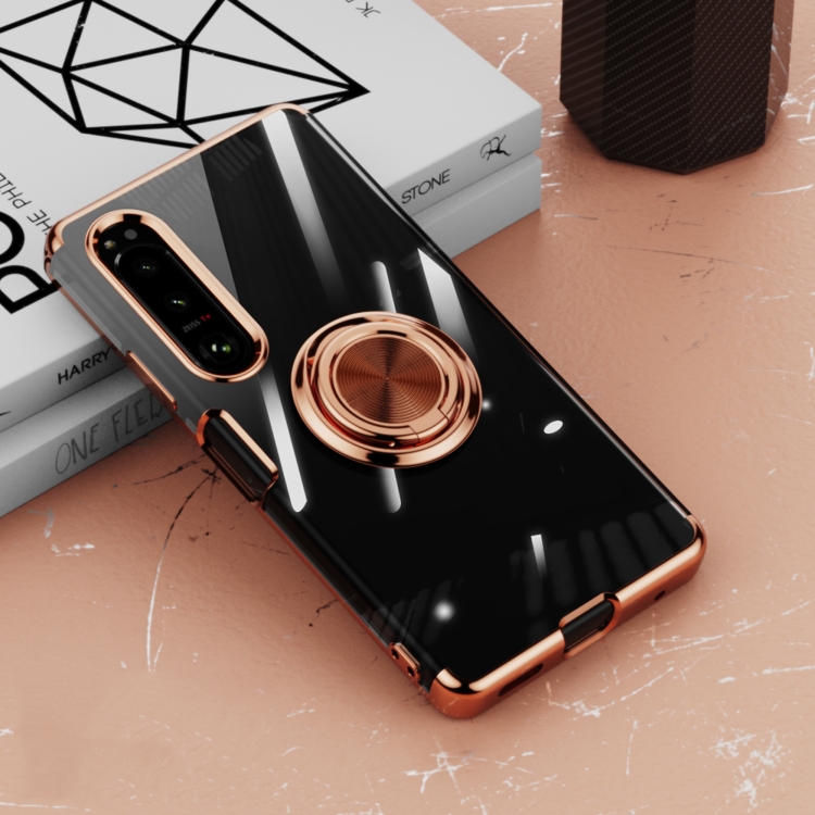 

For Sony Xperia 10 IV Electroplating Ring Holder Transparent Phone Case(Rose Gold)