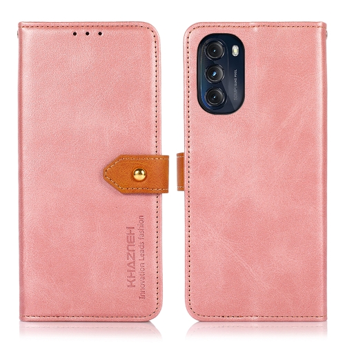 

For Motorola Moto G 5G 2022 KHAZNEH Dual-color Cowhide Texture Flip Leather Phone Case(Rose Gold)