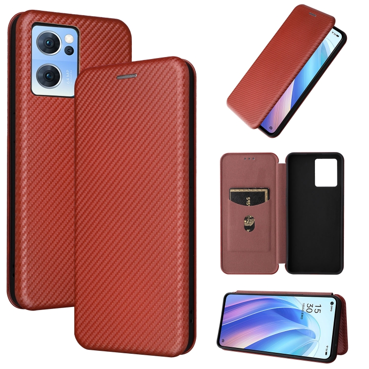 

For OPPO Reno7 4G / F21 Pro 4G Carbon Fiber Texture Magnetic Leather Phone Case(Brown)