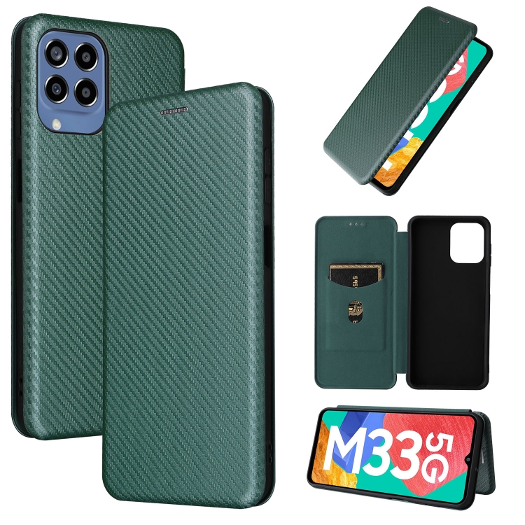 

For Samsung Galaxy M33 5G Carbon Fiber Texture Leather Phone Case(Green)